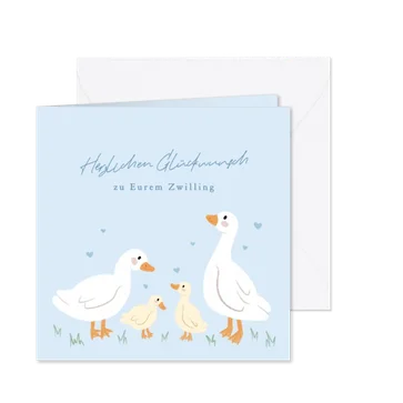 Glückwunschkarte Zwillingsgeburt Gänsefamilie